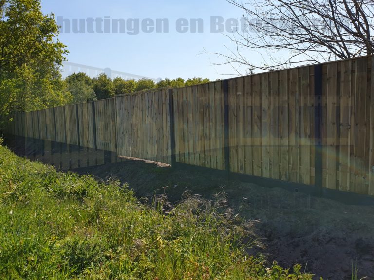 Schutting met 21 planks grenen tuinschermen en dubbele poort