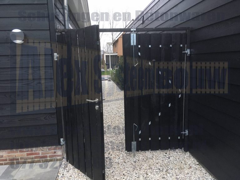 Dubbele poort 2x 100cm breed met zwart gecoat hout