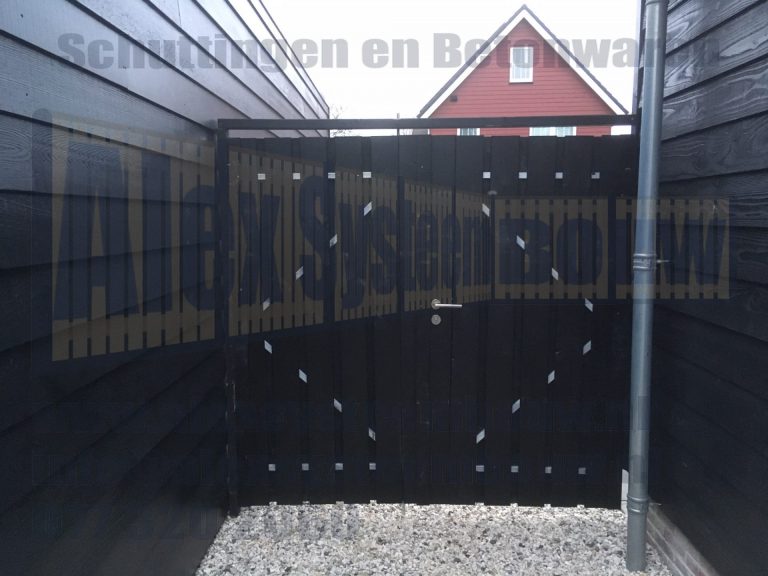 Dubbele poort 2x 100cm breed met zwart gecoat hout